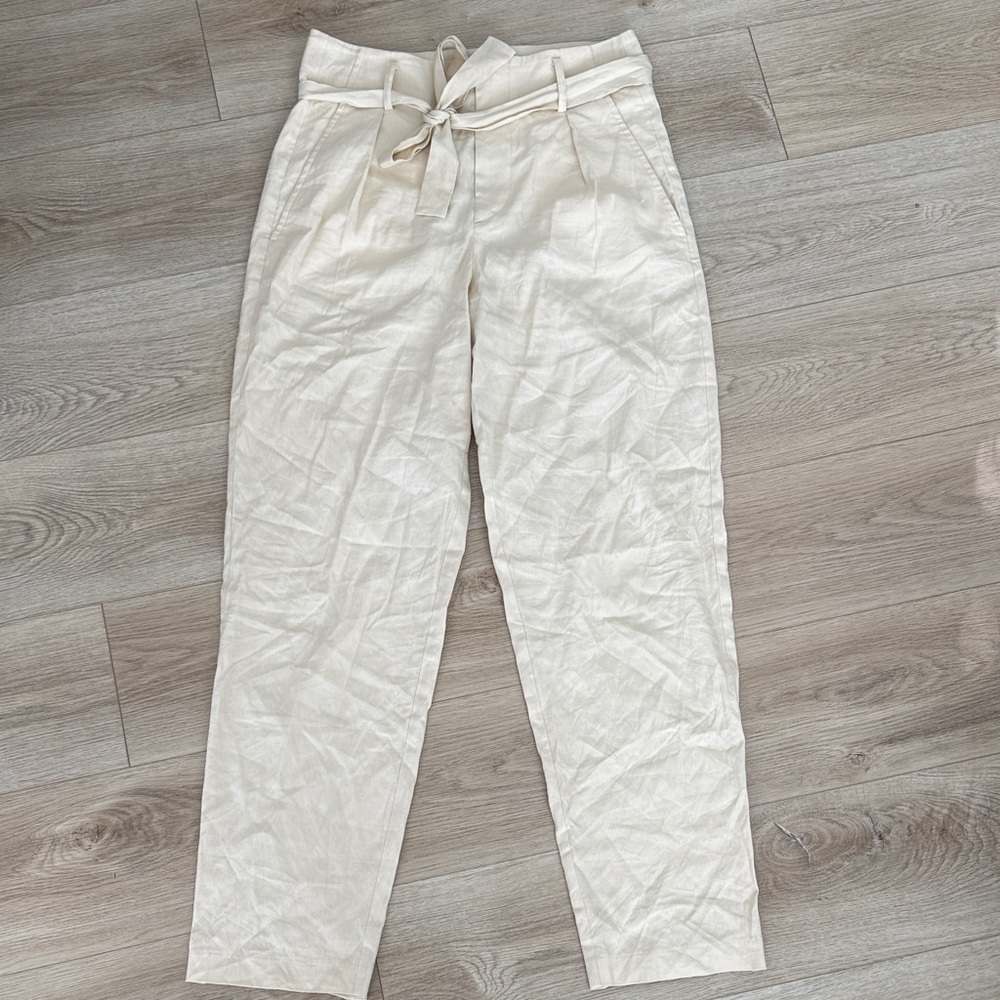 Rag & Bone Linen Blend Tie-Waist Pants – Women’s Size 6, Cream Tapered Trouser